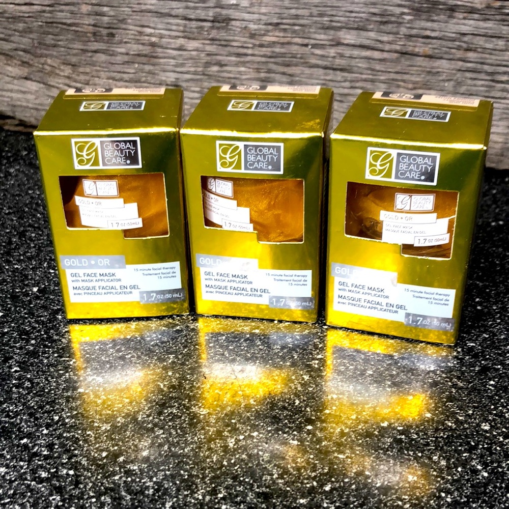 3x Gold Gel Face Mask Global beauty Care facial therapy w/ applicator 1.7oz each